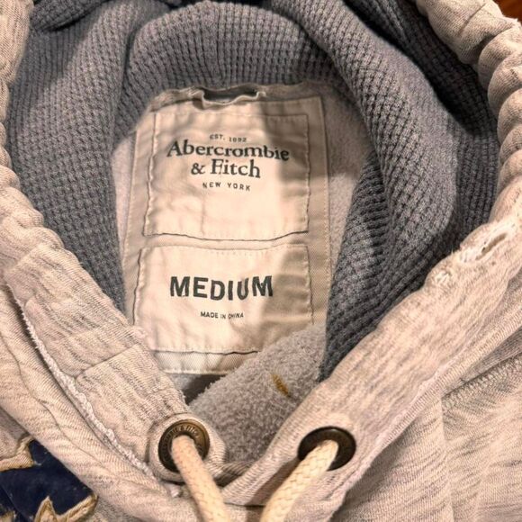 Abercrombie Fitch Men's Grey Hoodie Medium Muscle Fit Thermal Y2K Logo Distress - Picture 7 of 8